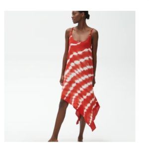 Michael Stars Dark Coral and White Swim Coverup Tie-Dye Asymmetrical EUC